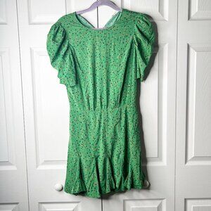 Veronica Beard Lila Green Print Puff Sleeve Silk Blend Mini Dress Women's Size 2
